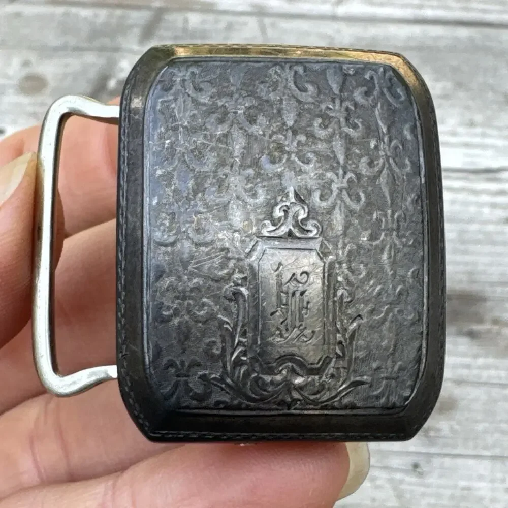 Vtg Art Deco WADSWORTH Quality Flour De Lis Sterling Silver Belt Buckle Monogram